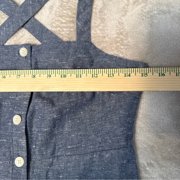 Madewell Chambray Button Front Cross Back Midi Dress Size 2 Pockets Cotton - Picture 9 of 11